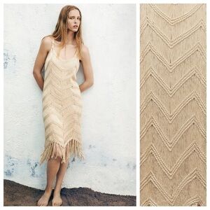 NWT. Zara Beige/Sand Limited Edition Crochet Midi Dress. Size L.